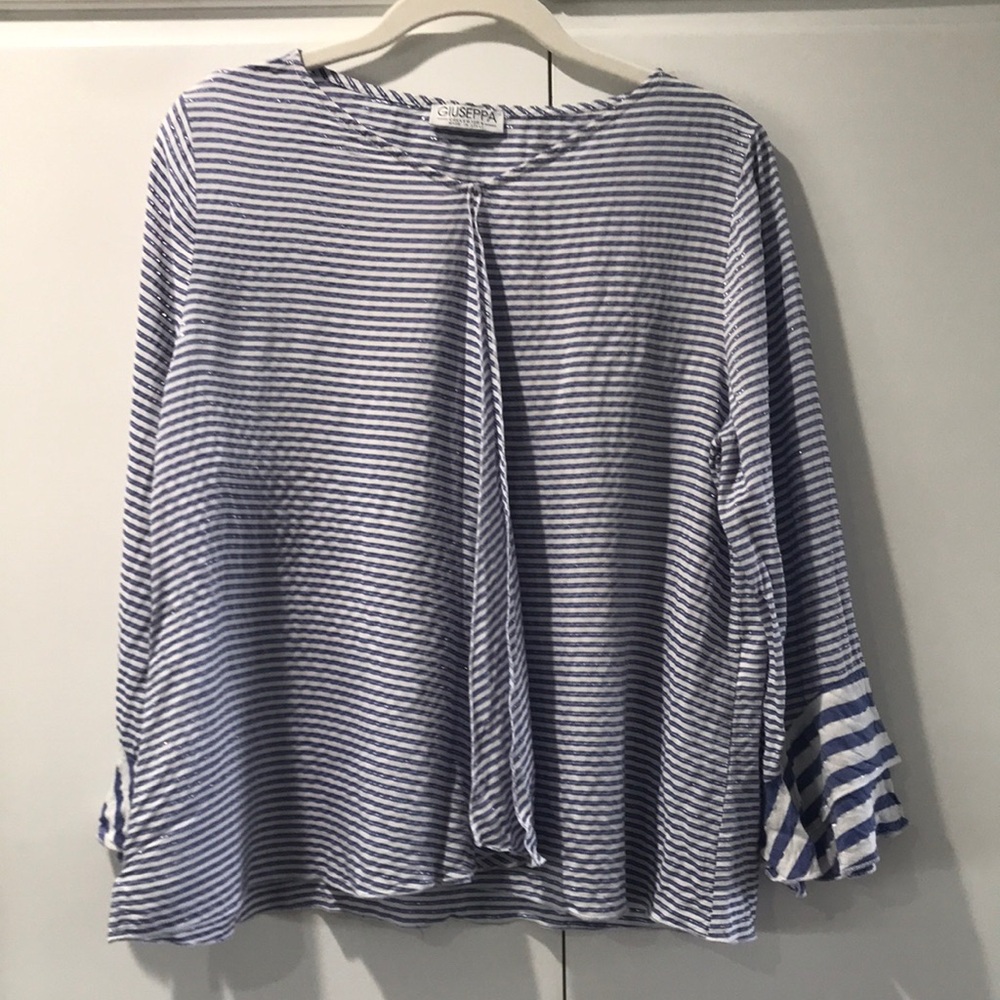 Giuseppe Made in Italy Striped Blue and White Women's Top M